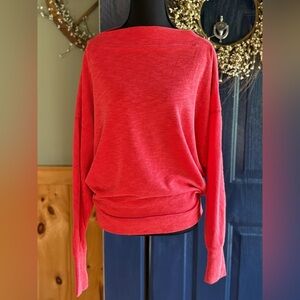 We the FREE Nikala Red Ribbed Knit Top Shoulder Zip Dolman Sleeves Size S
